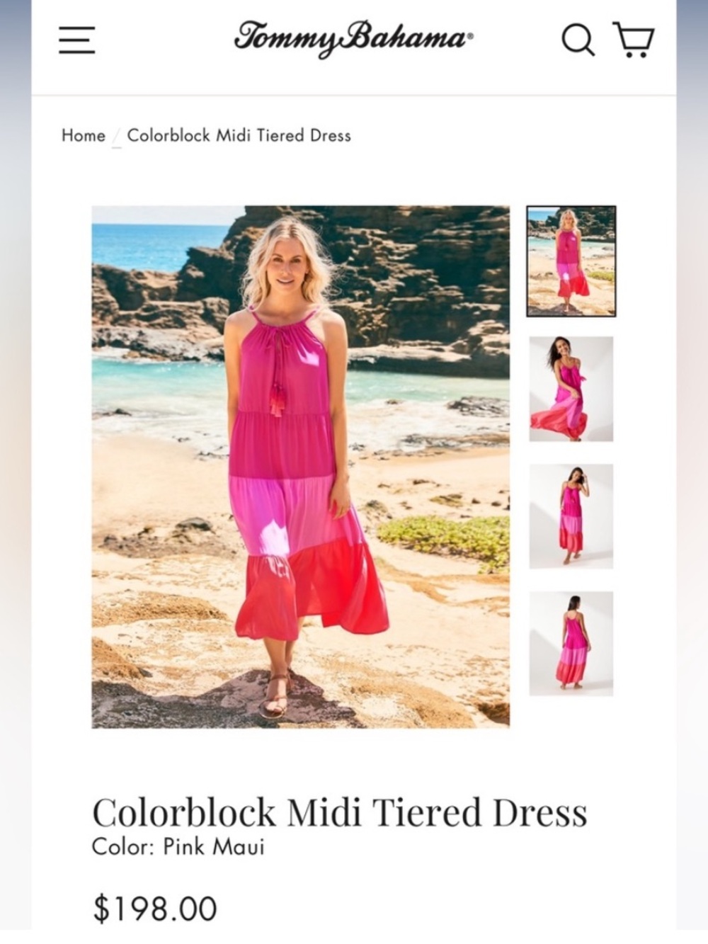 Tommy Bahama Colorblock Midi Tiered Dress in Pink Maui Size XL 16 / 18 - Picture 8 of 14